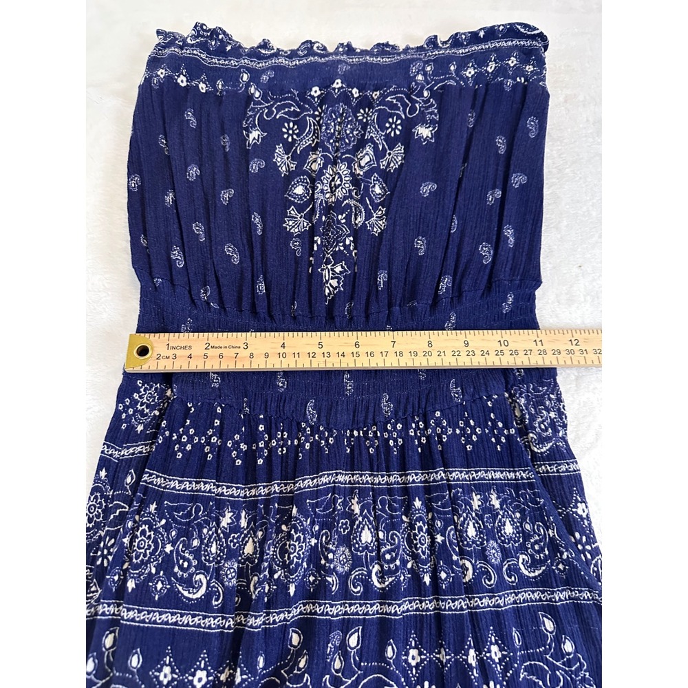Coco + Jaimeson Womens Boho Navy Blue Paisley Strapless Wide Leg Jumpsuit Medium - Picture 6 of 8